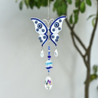 Attrape-soleil Papillon Œil Bleu en Alliage de Cristal, Prisme Arc-en-ciel, Pendentif Suspendu 44cm pour Décoration Intérieure et Extérieure