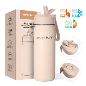 Bottiglia d'acqua in acciaio inossidabile con coperchio a cannuccia a prova di perdite, a doppia parete e isolata sottovuoto, bottiglia in metallo per esterni - Product Image 4