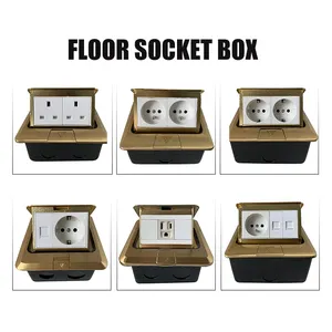 Pop Up Type Copper Cover Electrical Floor Mounted Socket Outlet Box Double European Socket