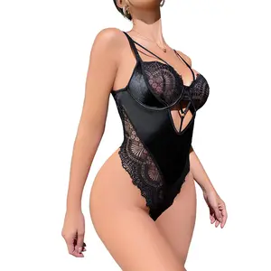 Womens Sexy Lace Bodysuit Hollow Out Mesh Shapewear Beauty Back Seductive Flirting Halter Skirt Sheer Sexy Lingerie