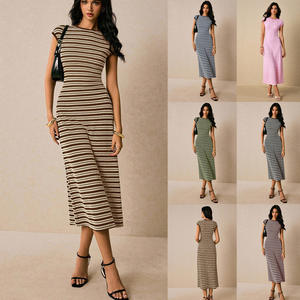 Robe midi élégante sans manches en tricot solide, taille naturelle, respirante, ajustée - Product Image 2