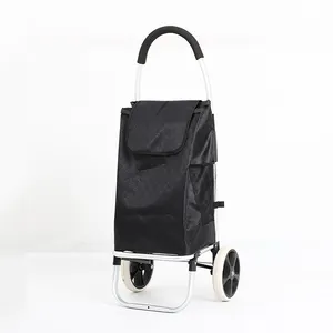 Carrito de compras plegable de poliéster al por mayor, carrito de comestibles con ruedas, bolsa Tolley plegable práctica