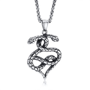 Wholesale Double Snake Head Black Oil Stainless Steel Snake Pendant <b>Necklace</b> <b>for</b> <b>Men</b> - Product Image 1