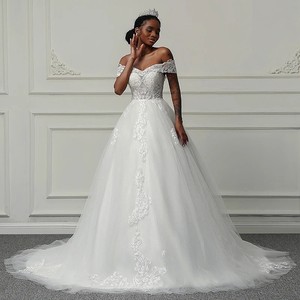 Wedding Dress Ball Gown High Waist Sweetheart Neckline Tulle Netting Lace Simple European American Style W207 - Product Image 2