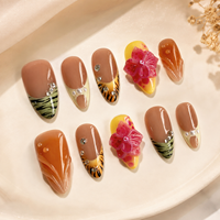 Faux ongles à presser fabriqués à la machine, motifs 3D fleur, léopard, French, œil de chat, amande, réutilisables, vente en gros