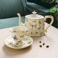 Ensemble de théière et tasses à thé en céramique turque vintage de luxe pour le thé de l'après-midi
