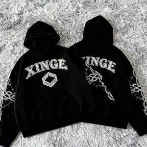 Мужская укороченная толстовка оверсайз с графическим принтом из страз, оригинальный дизайн OEM, новинка 2026 года, уличный стиль - Product Image 2