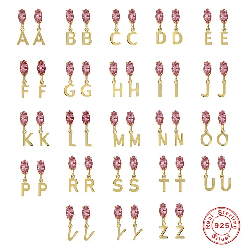 Brincos de prata esterlina 925 com 26 letras iniciais A-Z, brincos chiques com diamantes roxos e alfabeto de cristal, piercing