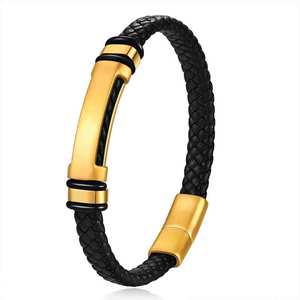 High Quality Personal Engraved Logo <b>Bracelet</b> High <b>Leather</b> Weaving Personalized Stainless Steel <b>Leather</b> <b>Bracelet</b> Men's - Product Image 5