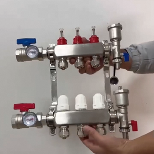 Kit de collecteur de chauffage au sol moderne à 3 boucles en acier inoxydable avec manomètre et <span class=keywords><strong>débitmètre</strong></span>, garantie de 3 ans pour le chauffage radiant hydronique - Product Image 2