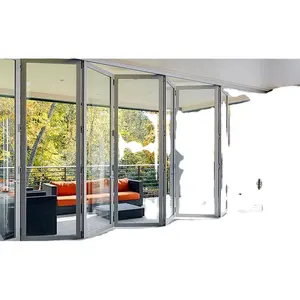 Porte pliante cachée en aluminium à double vitrage en verre en aluminium portes auto-pliantes en aluminium avec tailles standard australiennes