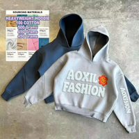 Sweat à capuche OEM de qualité supérieure, brodé, épais, surdimensionné, 420g 500g, imprimé en relief, en molleton de coton pour homme, coupe ample et carrée, court