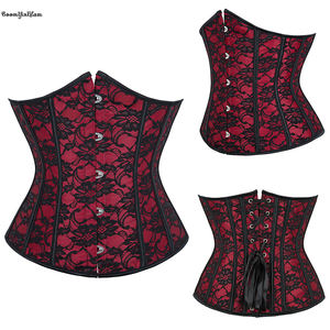 14 lische di pesce Vintage Korsette stringate con controllo della pancia floreale Bustier bordeaux sottobosco Top da donna - Product Image 1