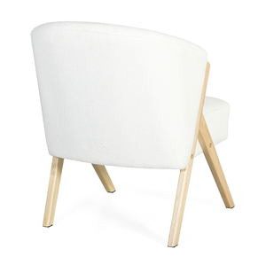 Fauteuil d'appoint moderne avec revêtement blanc et structure en bois massif, fauteuil lounge minimaliste pour salon - Product Image 6