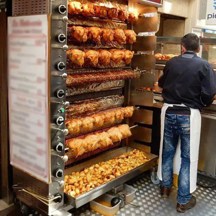 Asador vertical de gas de doble puerta para pollo, máquina asadora comercial de 2 a 8 varillas, el mejor precio