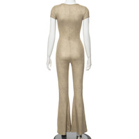 ZHEZHE couleur unie une pièce gommage combinaison pour femmes à manches courtes moulante Fitness combinaison taille haute décontracté nœud col cravate teinture