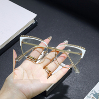 Mode Nouveau Anti-Lumière Bleue Unisexe À La Mode Ins Style Xiaohongshu Même Style Métal Cat Eye Lunettes Cadre Diamant Solide En Gros
