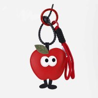 Porte-clés personnalisé en cuir PU OEM, design mignon en forme de pomme, avec boucle en corde, breloque de sac