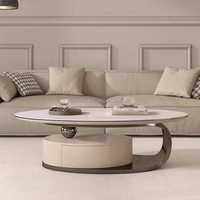 Table basse de salon de style américain moderne, plateau en ardoise avec armoire, table à thé ovale de luxe pour canapé