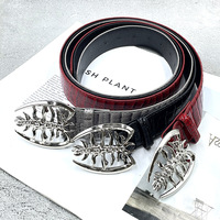 Nouvelle Ceinture de Luxe en Cuir Grain Crocodile Épineux Rouge Noir Brillant Style Punk Tendance Personnalisée Classique Robuste Western Designer
