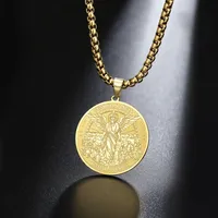 Collier double face ange gardien en acier inoxydable, pendentif médaille de prière du voyageur, chaîne maille gourmette, amulette chrétienne, cadeau bijou