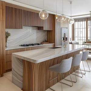 ตู้ครัวดีไซน์ใหม่หรูหราไม้เนื้อแข็งปรับแต่งได้ - Product Image 3