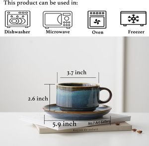 Set di 2 Tazze da Cappuccino in Ceramica da 10oz con Piattino, Tazza da Caffè per <span class=keywords><strong>Au</strong></span> <span class=keywords><strong>Lait</strong></span>, <span class=keywords><strong>Latte</strong></span>, Tè, Mocha - Lavabili in Lavastoviglie e Microonde - Product Image 3