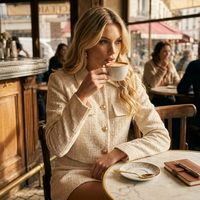 Veste en dentelle ivoire luxueuse pour femme avec boutons dorés, style parisien, tissu personnalisé OEM/ODM