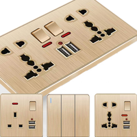 Interrupteur mural standard britannique en or, prise murale universelle avec charge USB, prise murale avec interrupteur USB pour usage domestique