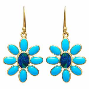 Orecchini Pendenti E577 con Fiore Dorato e Turchese, Stile Vintage, Gioielli da Donna in Lega - Product Image 4