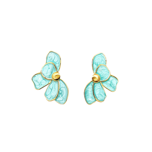 Fashion Cute <b>Stud</b> <b>Earrings</b> 316L Stainless Steel PVD Gold Plating Sustainable <b>Blue</b> Flower Design for Women Gift - Product Image 2