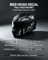 Casque de moto avec casque Bluetooth intégré, casque intégral, coque en ABS, prêt pour l'intercom