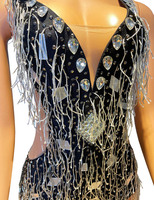 Novance Y4242 Produits les plus vendus Strass Paillettes Costumes de danse latine pour femmes Tenues de club sexy Combinaison noire une pièce