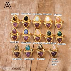 Anillos de amatistas de diseñador, piedras preciosas de cristal Natural, gota, triángulo, forma de lágrima, anillo ajustable, joyería de boda - Product Image 2