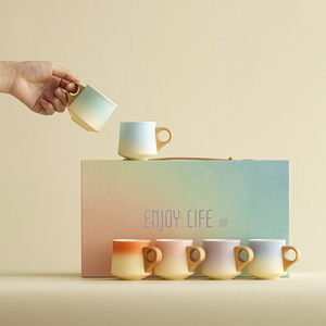 New Product Wood Handle Ceramic Espresso <b>Cup</b> <b>Set</b> Gradient Color Porcelain <b>Cup</b> <b>Sets</b> for Coffee and <b>Tea</b> - Product Image 1