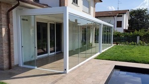 Pergola Bioclimatica Moderna in Alluminio per Esterni con Tetto Lamellare e Porta Scorrevole in <span class=keywords><strong>Vetro</strong></span> - Product Image 6