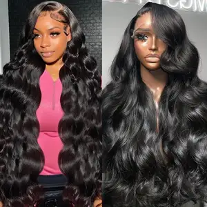 Siap kirim rambut Virgin Brasil gelombang tubuh 180% prepked 13x4 wig depan renda penuh transparan rambut manusia untuk WANITA HITAM