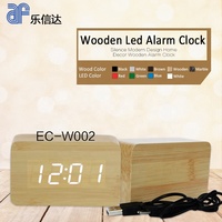 EMAF Decoración del hogar Cubo Preciser Función Mesa de madera Escritorio Despertador Niños Mesa de madera Temperatura LED Despertador digital