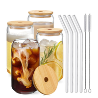 Verre à boire de 16 oz prêt à être expédié avec couvercle en bambou et paille, verre à soda transparent, verre à bière, tasse, bocal