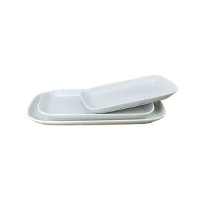 Vajilla de cerámica de porcelana para restaurante, plato rectangular blanco