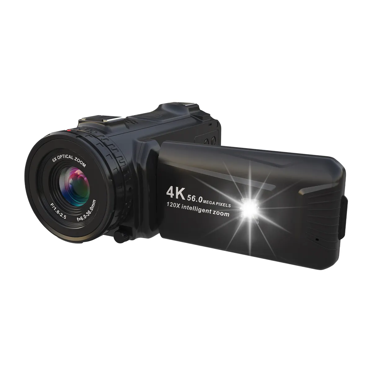 ใหม่ล่าสุด HD 4K 56MP กล้อง 6X ซูมออปติคอล 4.0 IPS หน้าจอสัมผัสกล้องวิดีโอมือถือ DV Vlogging กล้องสําหรับถ่ายภาพ