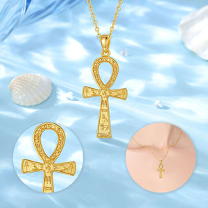 Merryshine Men's 925 Sterling Silver Jewelry 18K <strong>Gold</strong> Egyptian Christian Jesus <strong>Ankh</strong> Cross Pendant <strong>Necklace</strong> - Product Image 2