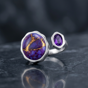 925 Sterling Silver Silver Plated Turquoise and Amethyst Bypass Open <b>Ring</b> for Women Classic Gift Gemstone <b>Rings</b> - Product Image 3