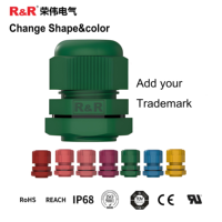 Presse-étoupes R&R RND étanches IP68 en nylon, à fixation filetée PG, pour câbles basse tension, tête allongée, personnalisables en plastique.