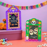 Marco de Fotos Rectangular y Adorno Decorativo de Boj para el Día de Muertos Mexicano, Divertido Accesorio para Fotos de Fiesta