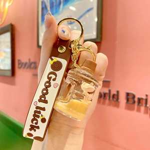 2022 New Cute Acrylic Keyring <b>Key</b> Chain <b>Ring</b> Oil Floating Little Bear Bubble Boba Quicksand Milk Tea Cup Liquid Keychain - Product Image 3