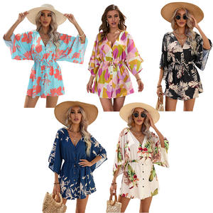 Vestido Mini de Playa con Cinturón, Cuello en V, Manga Media, Estampado Digital, Estilo Bohemio Vintage para Mujer, Ideal para Vacaciones y Salidas - Product Image 6