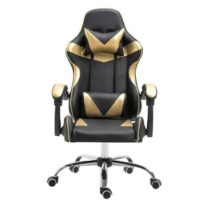 高品質ブラックゴールドPuレザースイベルコンピューターオフィスレーシングスタイル勝利ゲーマー寝椅子