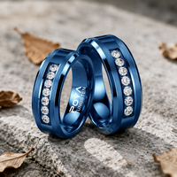 6mm 8mm Blau Beschichteter Wolframcarbid-Ring mit Weißer Zirkon-Einlage Abgeschrägte Kanten für Paar-Eheringe Verlobungsringe Jubiläumsringe