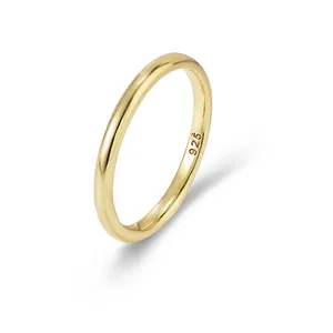 Mode perhiasan 925 perak murni 14K berlapis emas polos sederhana cincin kosong untuk wanita